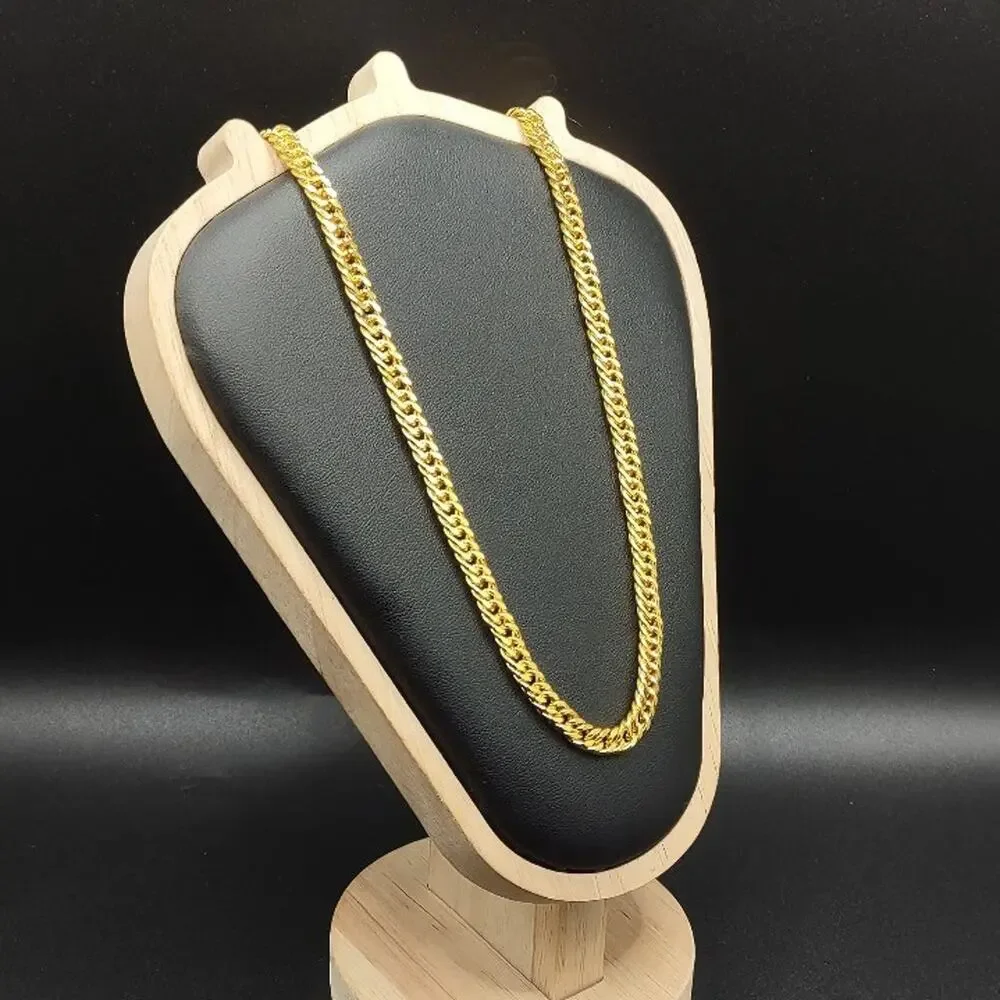 18k Gold Plated Necklace Double Cuban VTG Fashion Mens Anniversary Birthday Gift